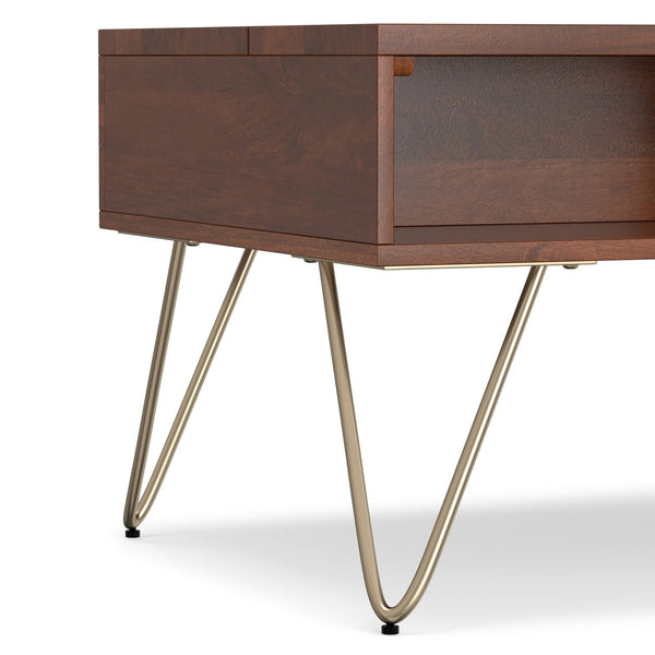 English Elm Hunter Lift-Top Coffee Table - Handcrafted Umber Brown & Gold Metal, Versatile Storage Solution For Any Space B136P158745