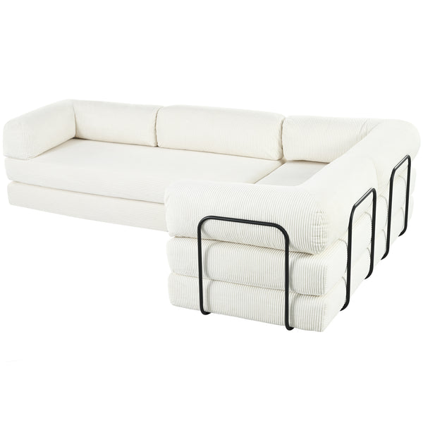 English Elm U_Style L-Shaped Modular Sofa Bed Corduroy with Iron Back Support, No Assembly, Plush Comfort Beige WY000448AAA