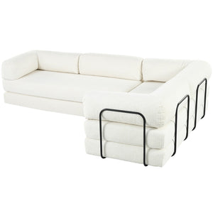 English Elm U_style Modular Corduroy Sectional Sofa Converts to Guest Bed for Apartment Living Beige WY000463AAA