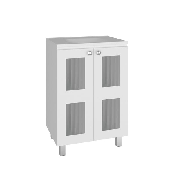 English Elm Haysi Frosted Glass Bathroom Vanity with Resin Sink and Shelved Storage Cabinet B070S00416
