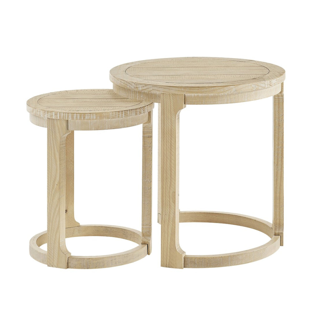 English Elm 24 Inch Round Pine Wood Nesting Side Tables Set of 2 Mid Century Rustic Living Room Accent Oak W2582P385364