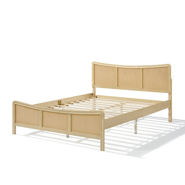 English Elm Curved Rattan King Bed Solid Wood Frame Antique White Bohemian Bedroom Design N758P390779N