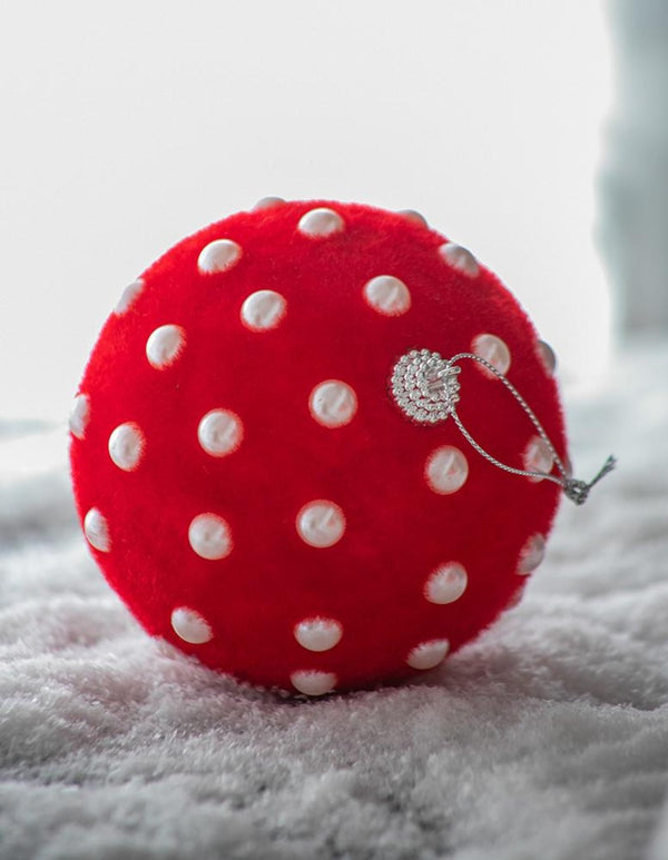 English Elm D3.9" Beaded Flocked Christmas Ball Ornaments Set of 6 Textured Holiday Tree Accents W2078P257513