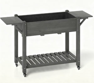 English Elm Convenient Carbonized Fir Wood Raised Planter Box with Wheels Side Tables and Storage T3971P423497