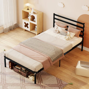 English Elm Bunk Bed Twin Over Heavy Duty Iron Frame with Guardrail for Teens and Adults W3752P464700