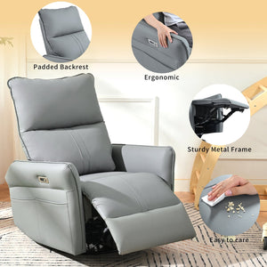 English Elm Power Power Swivel Rocker Recliner Chair with Wide Armrests, Dual USB Charging Ports, Compact Comfort Blue-gray W1028S00030