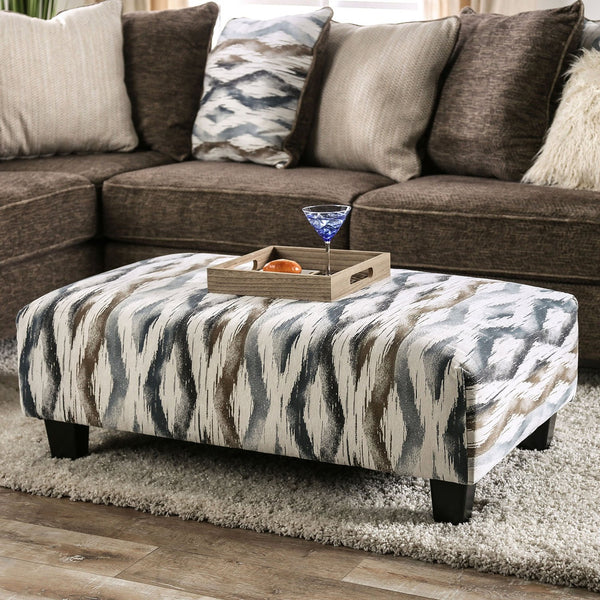 English Elm Contemporary Upholstery Ottoman With Artistic Print, Soft Microfabric, Tapered Block Legs - Versatile! B2741P355862
