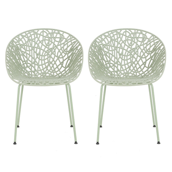 English Elm Christopher Knight Home® - Neiman Outdoor Dining Chair Set of 2 with Weather-Resistant Iron Frame and Perforated Diamond Design Green N775P256374G