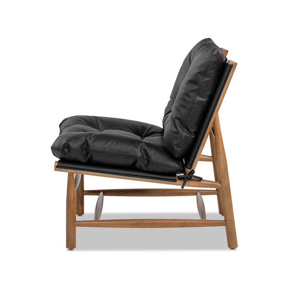 English Elm Jennifer Taylor Home - Oxford Mid-Century Accent Chair 26.5" Noir Black Leather Sling Seat, Top-Grain Cushion, Sturdy Frame B2719P290775