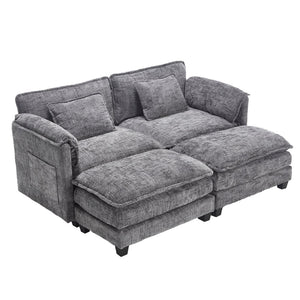 English Elm United Cozy Two-Seat Sofa With Chenille Fabric, Detachable Armrests, Footstools & Side Pockets W1568S00142-GIGA