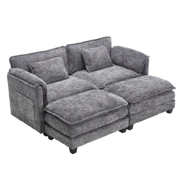English Elm United Cozy Two-Seat Sofa With Chenille Fabric, Detachable Armrests, Footstools & Side Pockets W1568S00142-GIGA