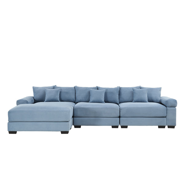 English Elm 130" Oversized Modular L-Shape Sectional Couch - Soft Corduroy, Ergonomic Design, Ottoman & 9 Pillows W714S01351