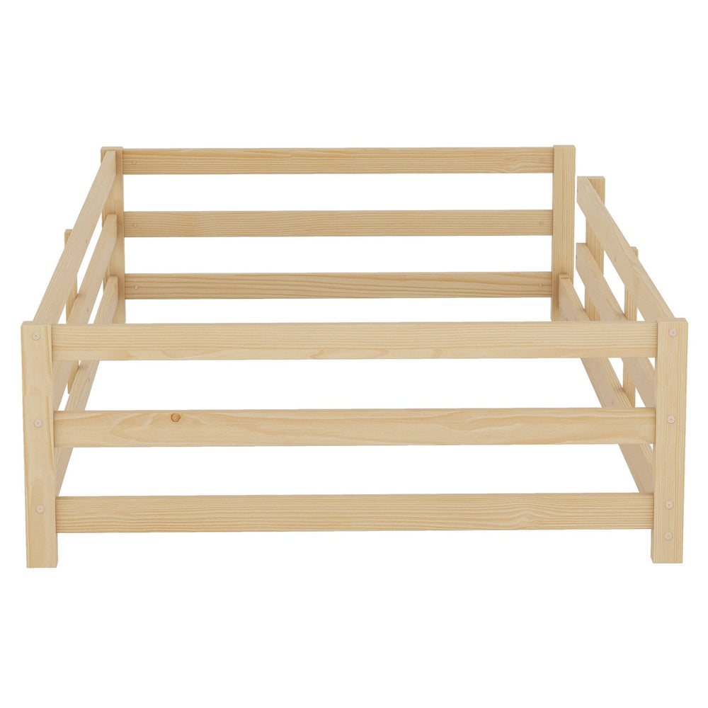 English Elm Twin Pine Montessori Floor Bed for Kids with Safety Fence, Low Profile Twin Frame, Natural Finish W1820P331919