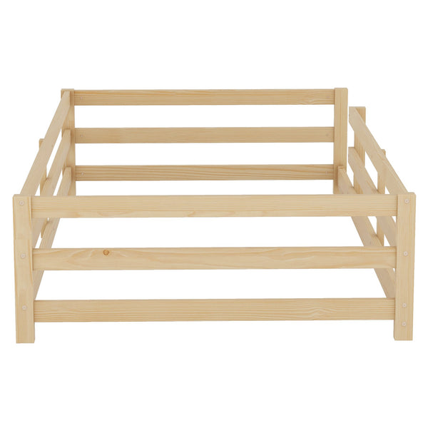 English Elm Twin Pine Montessori Floor Bed for Kids with Safety Fence, Low Profile Twin Frame, Natural Finish W1820P331919