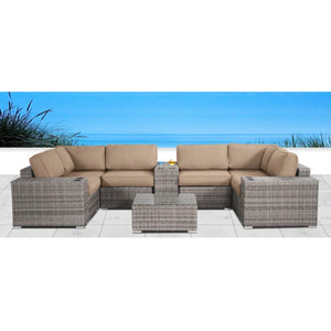English Elm Fully Assembled Rattan Wicker 4-Person Patio Seating Set With Plush Cushions & Glass-Topped Tables B120S00169