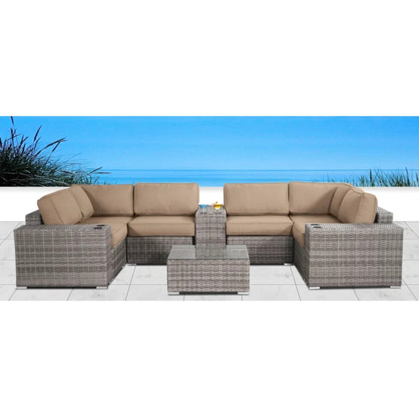 English Elm Fully Assembled Rattan Wicker 4-Person Patio Seating Set With Plush Cushions & Glass-Topped Tables B120S00169