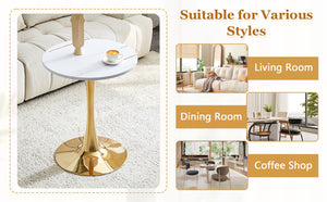 English Elm Round Faux Marble Tulip Dining Table Mid Century Pedestal Base for Compact Kitchens Gold+White W2920P395717