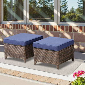 English Elm Outdoor Handwoven Pe Wicker Ottoman Set Patio Footrests with Weather Resistant Frame T3773P418190
