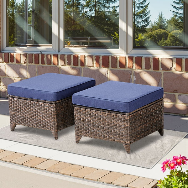 English Elm Outdoor Handwoven Pe Wicker Ottoman Set Patio Footrests with Weather Resistant Frame T3773P418190