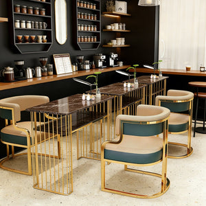 English Elm Modern Gold Iron Frame Pu Leather Armless Dining Chairs Ergonomic Cushioned Set W2699P430962