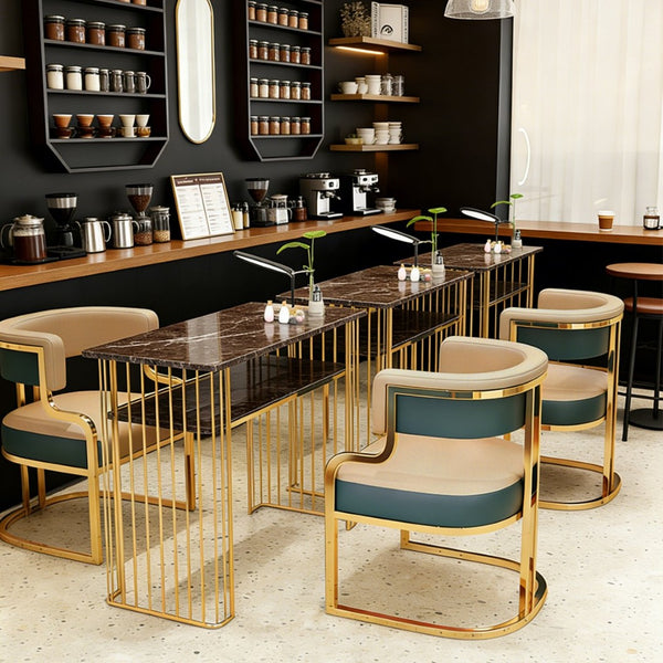 English Elm Modern Gold Iron Frame Pu Leather Armless Dining Chairs Ergonomic Cushioned Set W2699P430962