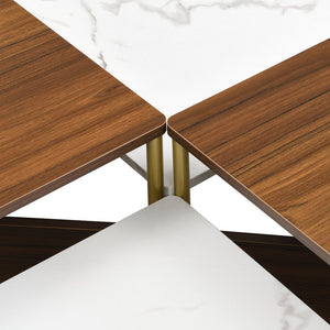 English Elm Christopher Knight Home® - Modern Nesting Coffee Tables Set of 4 – Mid Century Square MDF Tables with Metal Legs, Versatile Layouts and Durable Marble-Effect Finish White+Walnut N770P309785W