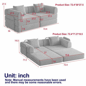 English Elm 72.4-inch Chenille Convertible Floor Sofa Bed with Storage Pockets and Foam Support W3505P355567