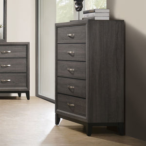 English Elm Contemporary Chic Chest with Gold Accents, Acrylic Trim, Metal Bracket Legs and Dust‑Proof Drawers Gray 34 L x 19 W x 50 H B2741P371022