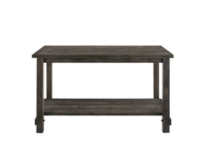 English Elm Martha Weathered Gray Counter Height Table with Bottom Shelf, Fixed Oak Veneer Top, Sturdy KD Design B2726P264954
