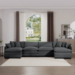 English Elm Corduroy Sofa - Stylish 4-Seater With 3 Footstools, Ergonomic Comfort, Easy Assembly & Modern Design W714S00842