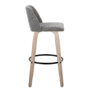 English Elm Toriano 30" Mid-Century Modern Barstool Set Of 2 - Swivel Grey Noise Fabric & White-Washed Wood Legs B202S00685-GIGA
