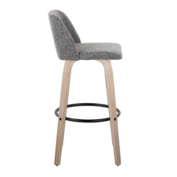 English Elm Toriano 30" Mid-Century Modern Barstool Set Of 2 - Swivel Grey Noise Fabric & White-Washed Wood Legs B202S00685-GIGA