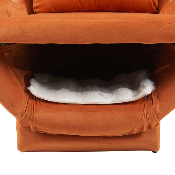 English Elm Furniture Plush 2-in-1 Pet-Friendly Mid Century Modern Accent Chair with Velvet Upholstery, Removable Base and Ergonomic Support for Living Room Orange N843P331163S