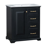 English Elm 30" Bathroom Vanity With Sink, One Package, Black Bathroom Cabinet With Drawers, Solid Frame and Mdf Board