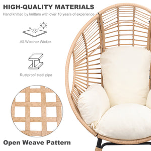 English Elm New PE Wicker Egg Chair with Ergonomic High-Front Low-Back Design, Weather-Resistant Rattan & Plush Cushion Comfort Natural W400P241059
