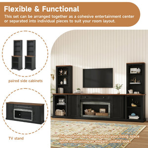 English Elm 3-piece Farmhouse Entertainment Center with Curved Cabinets Walnut Mdf Modular Living Room Black N721S000068B