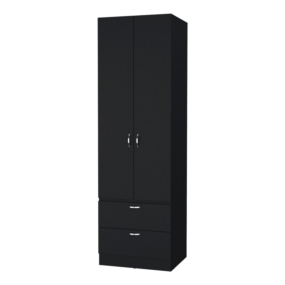English Elm Wenge Melamine 2-Door 2-Drawer Wardrobe with Durable Finish, Space-Saving Closet Organizer for Bedrooms B062P205245
