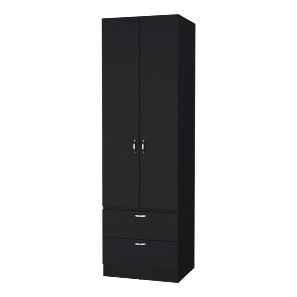 English Elm Wenge Melamine 2-Door 2-Drawer Wardrobe with Durable Finish, Space-Saving Closet Organizer for Bedrooms B062P205245