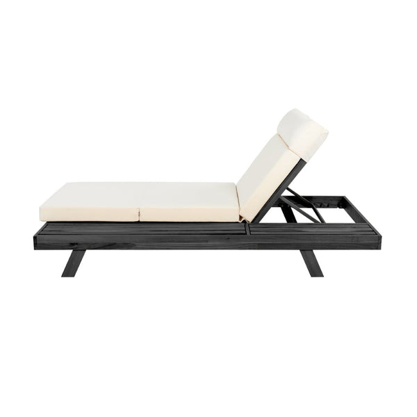 English Elm Lounge Chaise Outdoor Acacia Wood Slatted Frame with Water Resistant Cushion Resort Style Beige,Black N770P442B67B