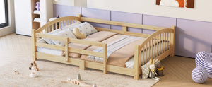 English Elm Full Montessori Pine Wood Floor Bed with Safety Rails Low Profile Kids Room Frame Natural N733P400299N