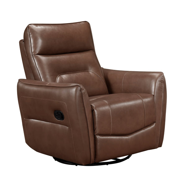 English Elm 1pc Swivel Glider Recliner Chair in Top Grain Leather with 360° Spin, Pocket Coil Support, Durable Solid Wood Frame Brown Mix 37.25 L x 29.5 W x 32.5 H B011P329242
