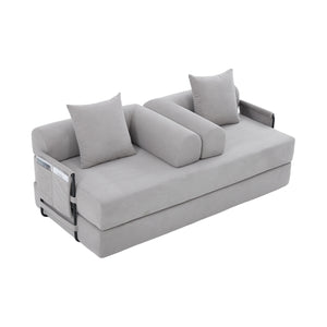 English Elm UNITED modular foldable sofa with metal frame, corduroy upholstery, side pocket & quick assembly convenience Light Gray W1568P374133