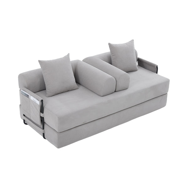 English Elm UNITED modular foldable sofa with metal frame, corduroy upholstery, side pocket & quick assembly convenience Light Gray W1568P374133