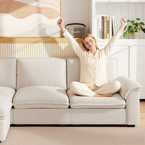 English Elm Cloud Sectional Sofa with Movable Chaise Soft Chenille Upholstery for Modern Living Rooms Beige W1359S00062