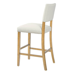 English Elm Barstools Set of 2 Nailhead Trim Beige Fabric Rubberwood Frame for Kitchen Island N780P366607N