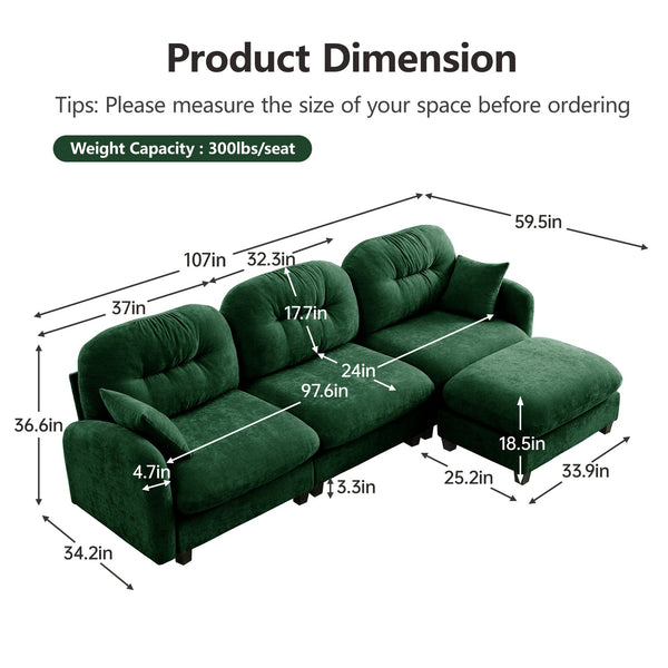 English Elm Modular Sectional L-Shaped Couch With Ottoman - Premium Chenille, Ergonomic Design For Versatile Comfort W714S01398