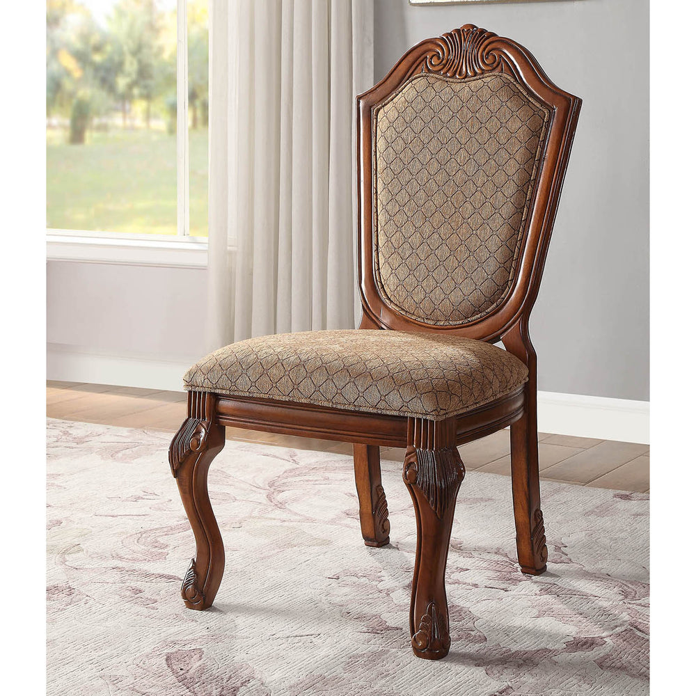 English Elm Beige Upholstered Side Chairs Set of 2 with Welt-Trim Cushions, Arched Backrest & Queen Anne Legs Cherry B062P189084