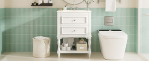 English Elm 24'' Retro Bathroom Vanity Mdf Cabinet with Ceramic Sink Open Shelf and 2 Drawers White N710P405414K