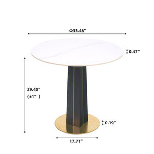 English Elm Modern Round Table - 85Cm White Sintered Stone Top With Black Wooden Legs & Gold Metal Base Design W1535S00590