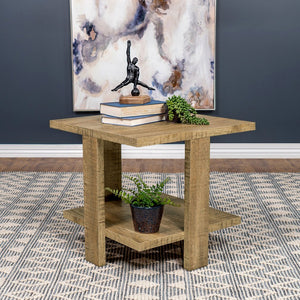 English Elm Mango Rustic Square End Table with Rough-Sawn Finish, Wide Board Legs, Two-Tier Display Surfaces for Casual Living Spaces B062P375427